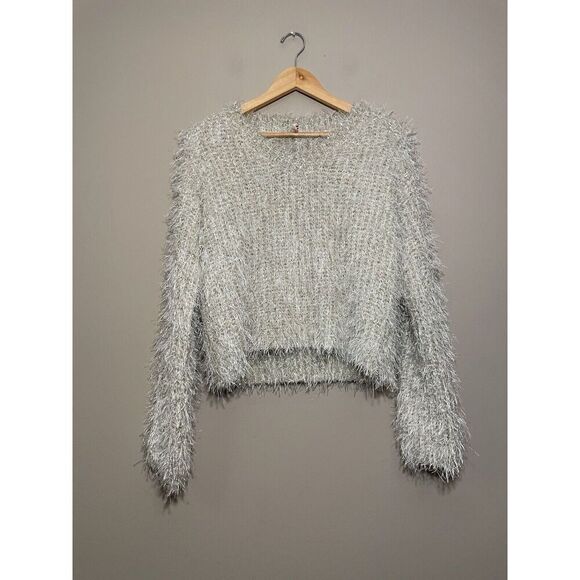 Raga Shimmer Fuzzy Holiday‎ Sweater Women’s Small Tinsel V-Neck - Picture 2 of 6